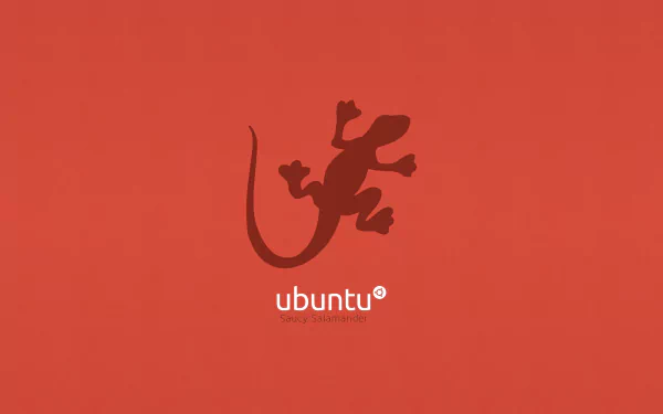 HD PC desktop wallpaper featuring a stylized gecko logo on a solid orange background, representing the Ubuntu Linux operating system.