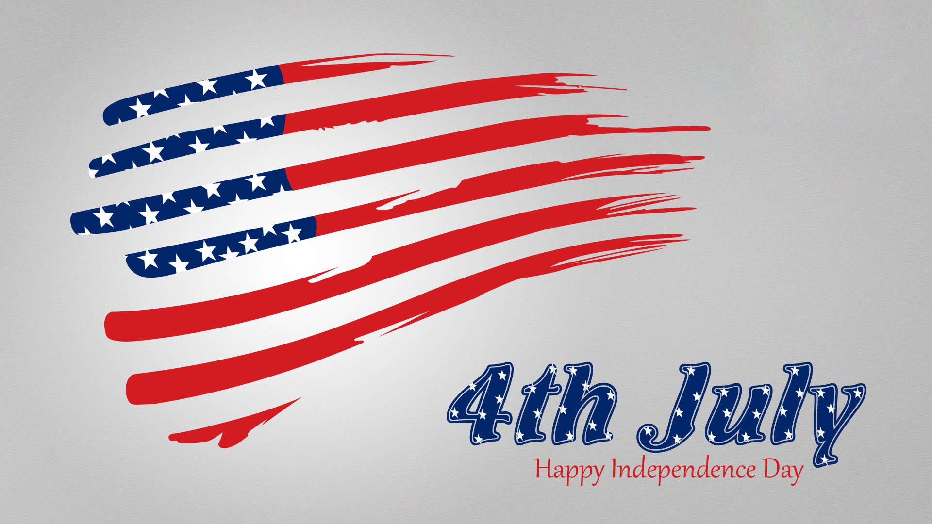 HD PC desktop wallpaper showing stylized American flag brush strokes and 4th July — Happy Independence Day text, celebrating the 4th of July holiday.