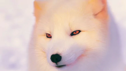 A captivating HD wallpaper featuring an arctic fox, showcasing its striking white fur and intense eyes against a soft, snowy backdrop.