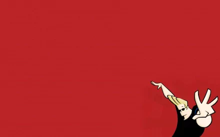 HD wallpaper featuring Johnny Bravo against a bold red background, capturing the iconic character's playful and confident pose from the animated TV show.