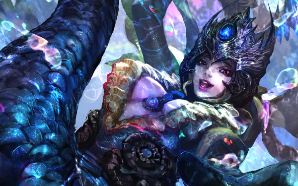 Nami (League of Legends) from the video game League of Legends — a regal sea sorceress in an HD PC desktop wallpaper and background, surrounded by glowing water, bubbles and tentacles.