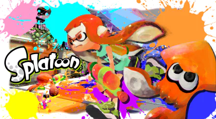 HD desktop wallpaper of Splatoon featuring vibrant ink battles and characters in dynamic poses against a colorful backdrop.