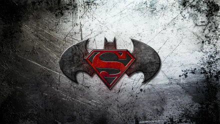 HD desktop wallpaper featuring the combined Batman and Superman logo from Batman V Superman: Dawn of Justice on a grungy background.
