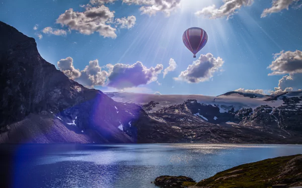 scandinavia Norway sunshine cloud sunbeam vehicle hot air balloon HD Desktop Wallpaper | Background Image