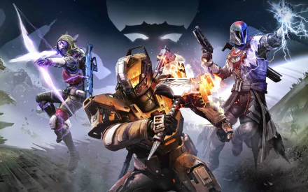 HD desktop wallpaper featuring characters from Destiny: The Taken King video game in dynamic combat poses against a dramatic backdrop.