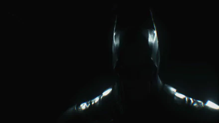 A dark-themed HD wallpaper depicting Batman from the video game Batman: Arkham Knight, showcasing the iconic character's silhouette against a shadowy background.