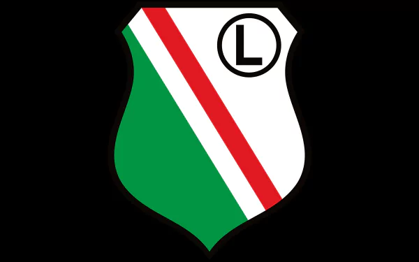 Legia Warsaw crest in green, white and red on a black background — 8K Ultra HD PC desktop wallpaper, sports emblem.