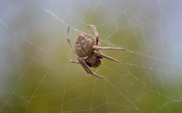 Orb-weaver spider resting on its intricate spider web, captured with a blurred natural background in this HD desktop wallpaper and background.
