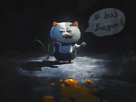 HD PC desktop wallpaper featuring a Splatoon character, a cat-like figure with glowing eyes, standing in a dark scene with the words It has Begun!! in a speech bubble.