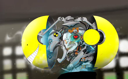 HD desktop wallpaper featuring Koro-sensei from the anime Assassination Classroom, showcasing a mechanical and intricate interior design.