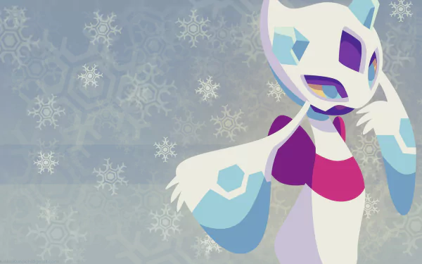 HD PC desktop wallpaper featuring Froslass from the Pokémon anime, set against a frosty backdrop with delicate snowflakes.