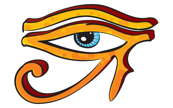 Vibrant fantasy-themed Eye of Horus illustration with bold orange and red lines, rendered in HD quality for a striking PC desktop wallpaper background.