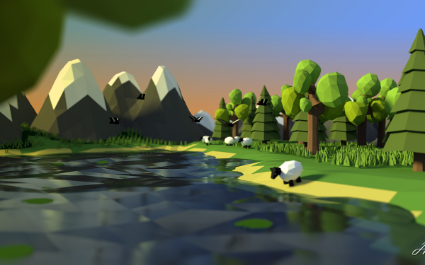Artistic Landscape Blender Sheep Forest Mountain 3D HD Wallpaper | Background Image