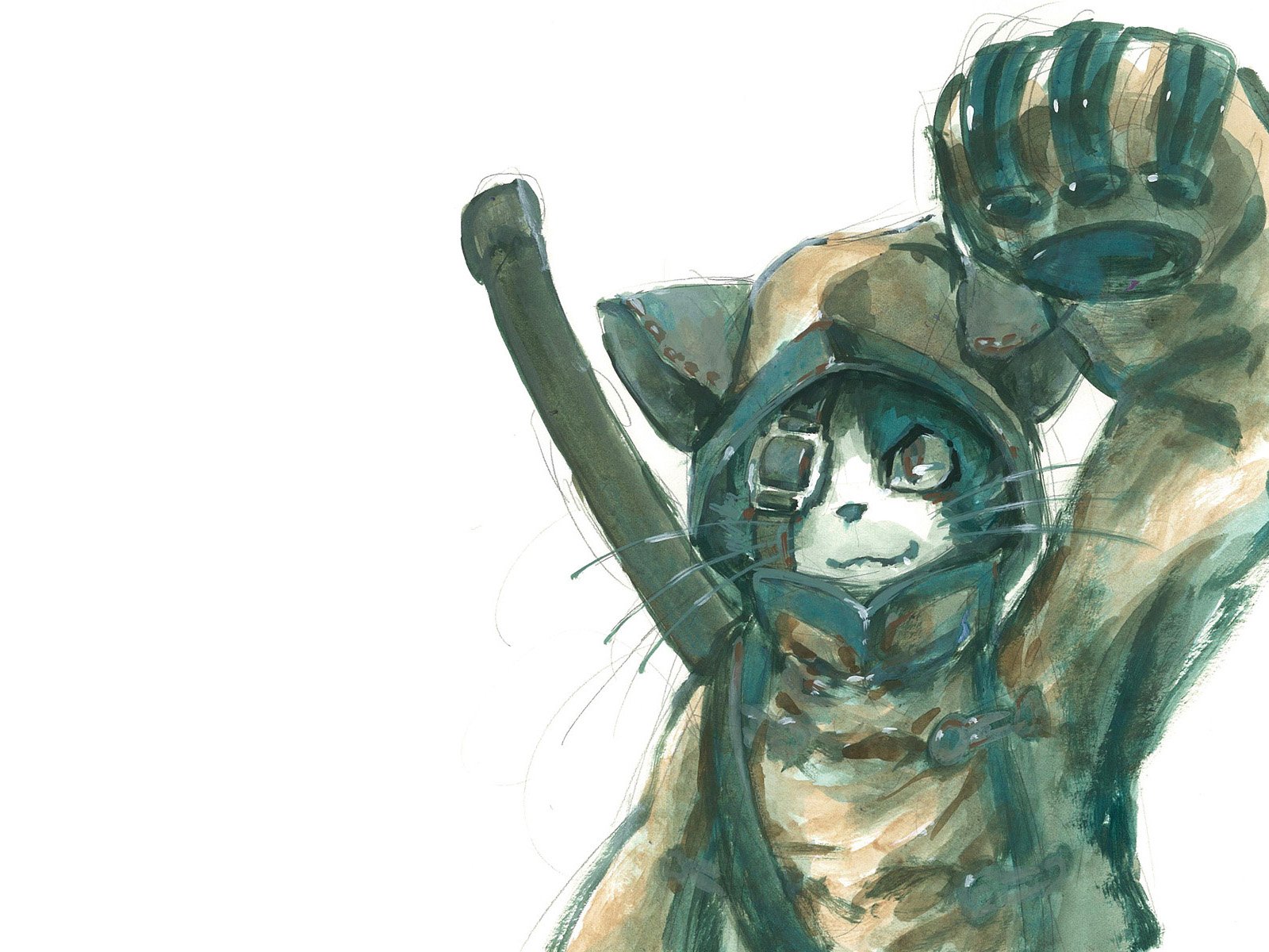 Anime-style Blazblue character dressed as a cat, raising a paw, featured in an HD PC desktop wallpaper and background.