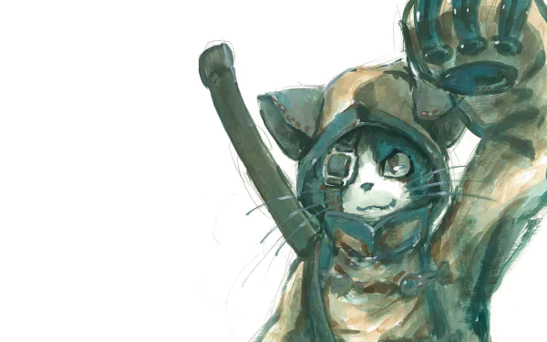 Anime-style Blazblue character dressed as a cat, raising a paw, featured in an HD PC desktop wallpaper and background.