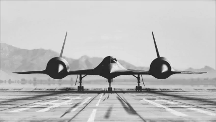 A striking HD wallpaper of a Lockheed SR-71 Blackbird on a runway, showcasing its sleek design against a mountainous backdrop, embodying military prowess and innovation.