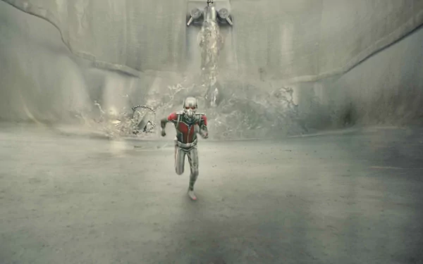 Ant-Man dashes through a dramatic, distorted landscape in this HD desktop wallpaper, capturing the essence of adventure and intrigue from the film.