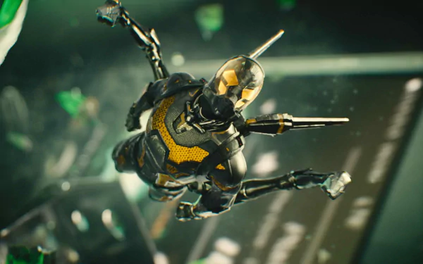 An animated scene featuring Ant-Man soaring through the air, showcasing vibrant colors and dynamic action, designed as a high-definition PC desktop wallpaper and background.
