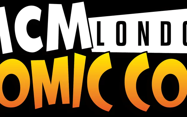 HD PC desktop wallpaper featuring bold text for London Comic Con with a vibrant comic-inspired design.