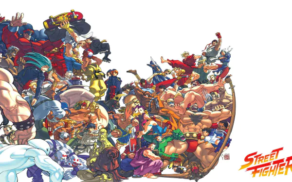 HD PC desktop wallpaper featuring a dynamic clash between Street Fighter characters in an intense video game battle scene.