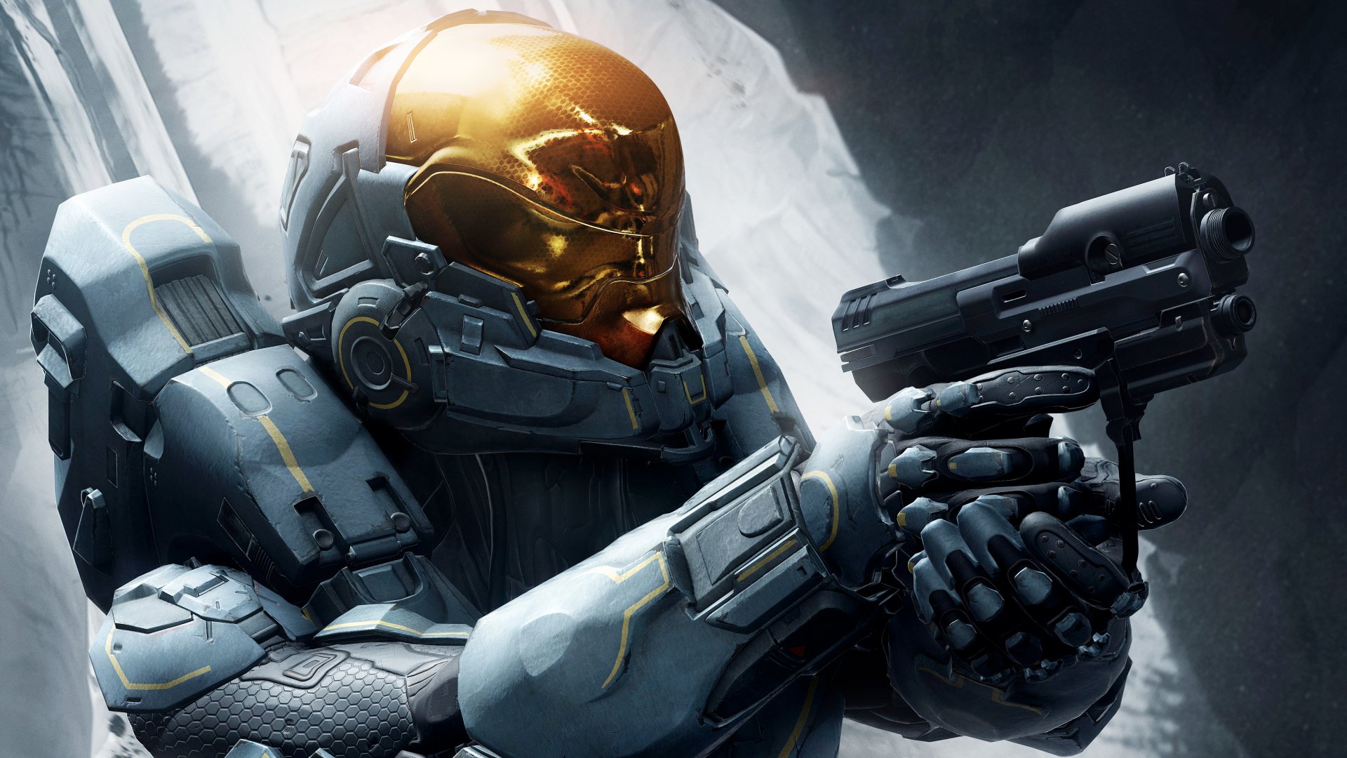 HD desktop wallpaper of a soldier in advanced armor holding a weapon, from the video game Halo 5: Guardians.