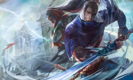 A HD desktop wallpaper featuring Yasuo and Zed from League of Legends, set in a dynamic and stormy backdrop reflecting the Ionia region from the game.