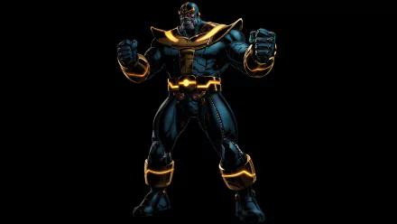 HD desktop wallpaper featuring Thanos, a powerful comic character, in a dynamic pose with a black background.