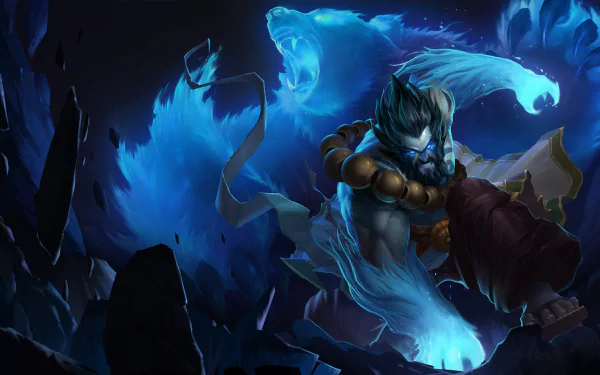 Udyr from League of Legends channels his spirit animal powers in this vibrant HD wallpaper, showcasing an intense scene from the popular video game.