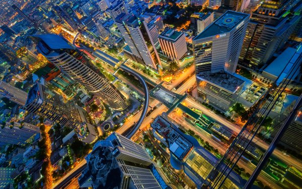 Man Made Bangkok Cities Thailand City Night Light Skyscraper Cityscape HD Wallpaper | Background Image