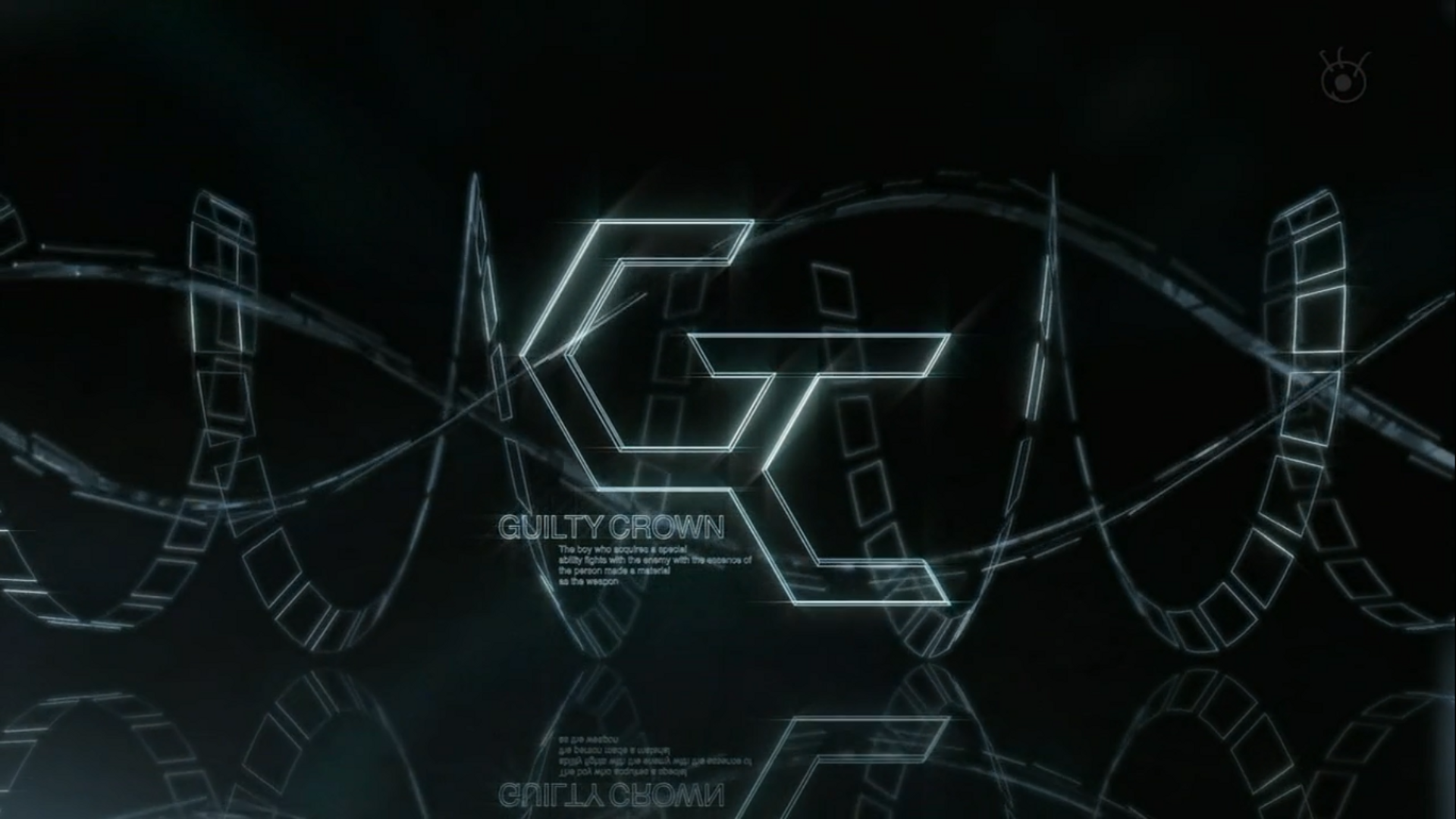 A sleek HD desktop wallpaper featuring the logo of Guilty Crown, surrounded by stylized film strips and a dynamic background, capturing the essence of this popular anime.