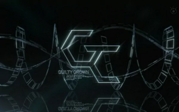 A sleek HD desktop wallpaper featuring the logo of Guilty Crown, surrounded by stylized film strips and a dynamic background, capturing the essence of this popular anime.