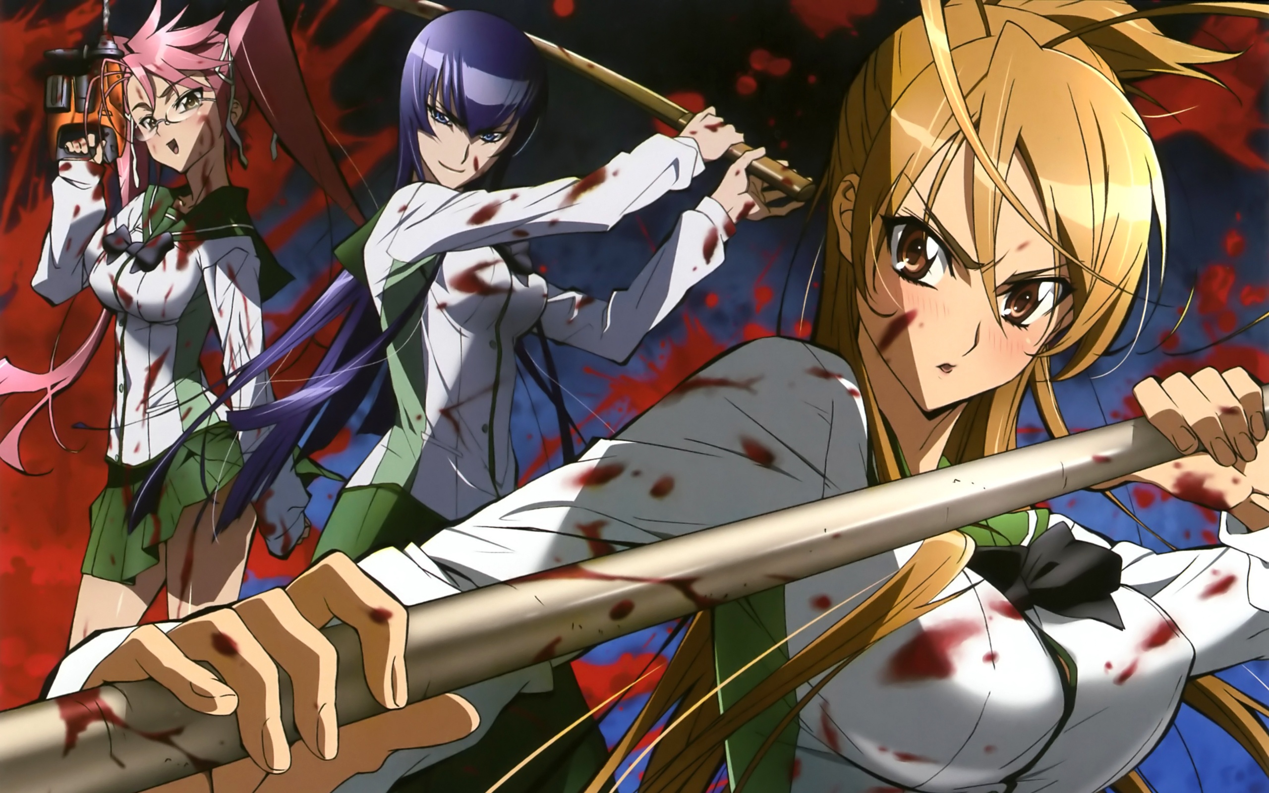 H.O.T.D, takashi, busujima, highschool of the dead, takagi, rei, saeko,  anime, HD wallpaper