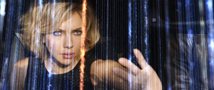 Scarlett Johansson stars in Lucy, depicted in a captivating 4K Ultra HD wallpaper, showcasing her intense expression and futuristic visual effects.