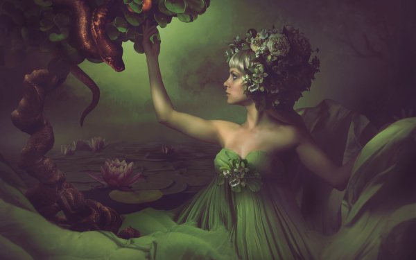 Photography Manipulation Garden Of Eden Apple Fantasy Snake Water Lily HD Wallpaper | Background Image