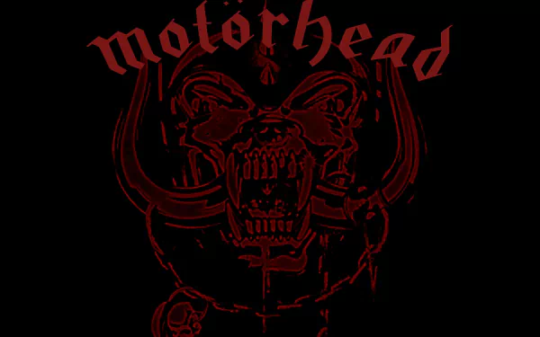 HD PC desktop wallpaper/background: red Motorhead war-pig emblem and jagged band name on a black field, gritty heavy-metal music motif.