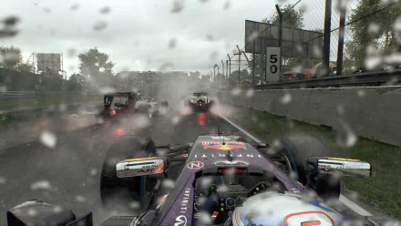 HD wallpaper featuring a 2015 F1 race in the rain, viewed from a driver's perspective.