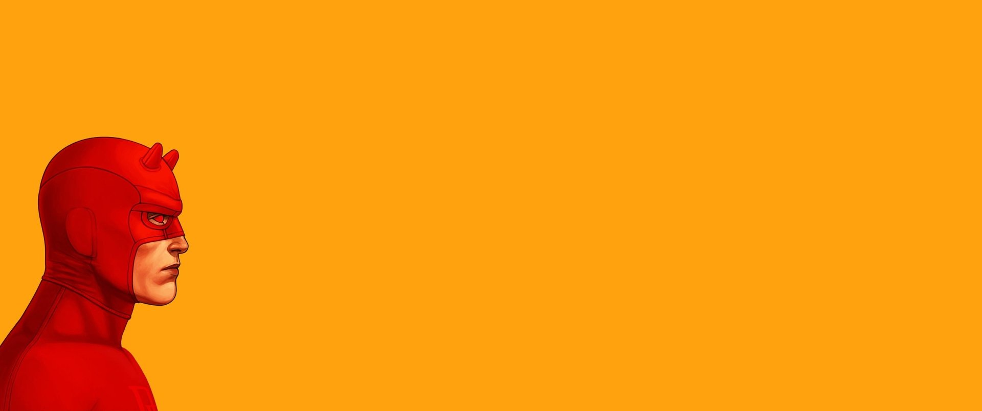 Minimalist Daredevil comic profile at left on a bold orange field — 2K Quad HD PC desktop wallpaper and background.
