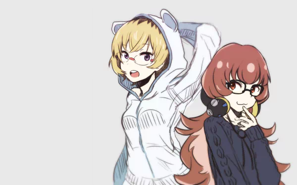 HD anime desktop wallpaper featuring Ito Hikiotani and Meika Daihatsu from Punch Line, showcasing their distinctive styles and expressions.