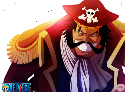 HD wallpaper featuring Gol D. Roger from the anime One Piece, showcasing the iconic pirate with a charismatic expression and detailed costume elements.