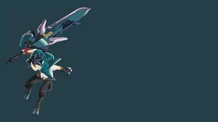 4K Ultra HD anime wallpaper featuring Utsugi Lenka from God Eater, poised dynamically with a large weapon against a dark teal background.