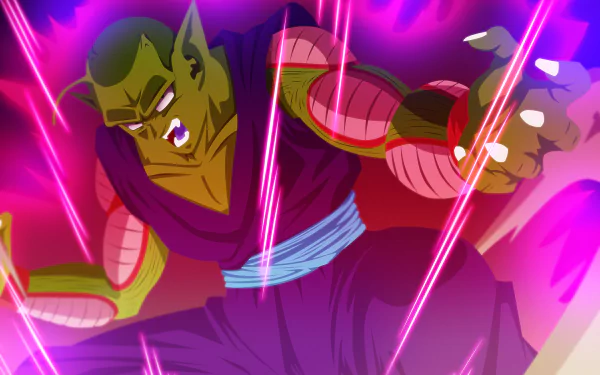 High-definition desktop wallpaper featuring Piccolo from Dragon Ball Z, depicted in a dynamic pose with vibrant energy effects in the background.