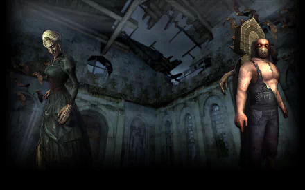 HD PC desktop wallpaper for the video game Counter-Strike Nexon: Zombies depicting two grotesque undead figures standing inside a ruined cathedral.