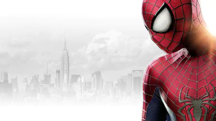 A striking HD wallpaper featuring Spider-Man from The Amazing Spider-Man 2, showcasing the superhero against a blurred cityscape backdrop.
