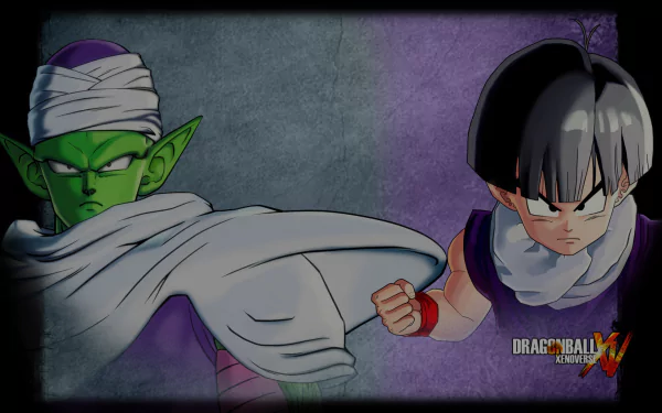 HD PC desktop wallpaper/background from the Dragon Ball Xenoverse video game featuring Piccolo and young Gohan in battle-ready poses.