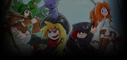 HD PC desktop wallpaper featuring characters from the video game Epic Battle Fantasy 4 in a vibrant, dynamic group pose.