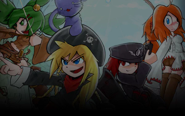 HD PC desktop wallpaper featuring characters from the video game Epic Battle Fantasy 4 in a vibrant, dynamic group pose.