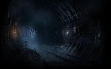 Dark, eerie underground tunnel from the video game Metro Last Light Redux, depicted in high-definition for PC desktop wallpaper and background.