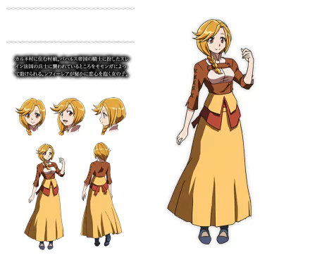 Character design sheet of Enri Emmot from the anime Overlord, showcasing her in various poses and expressions in HD PC desktop wallpaper style.