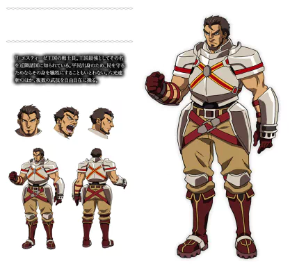 HD anime desktop wallpaper featuring Gazef Stronoff from Overlord, showcasing front, side, and back views with detailed character expressions and armor design.