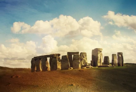 HD desktop wallpaper showcasing the ancient man-made Stonehenge monument under a partly cloudy sky.